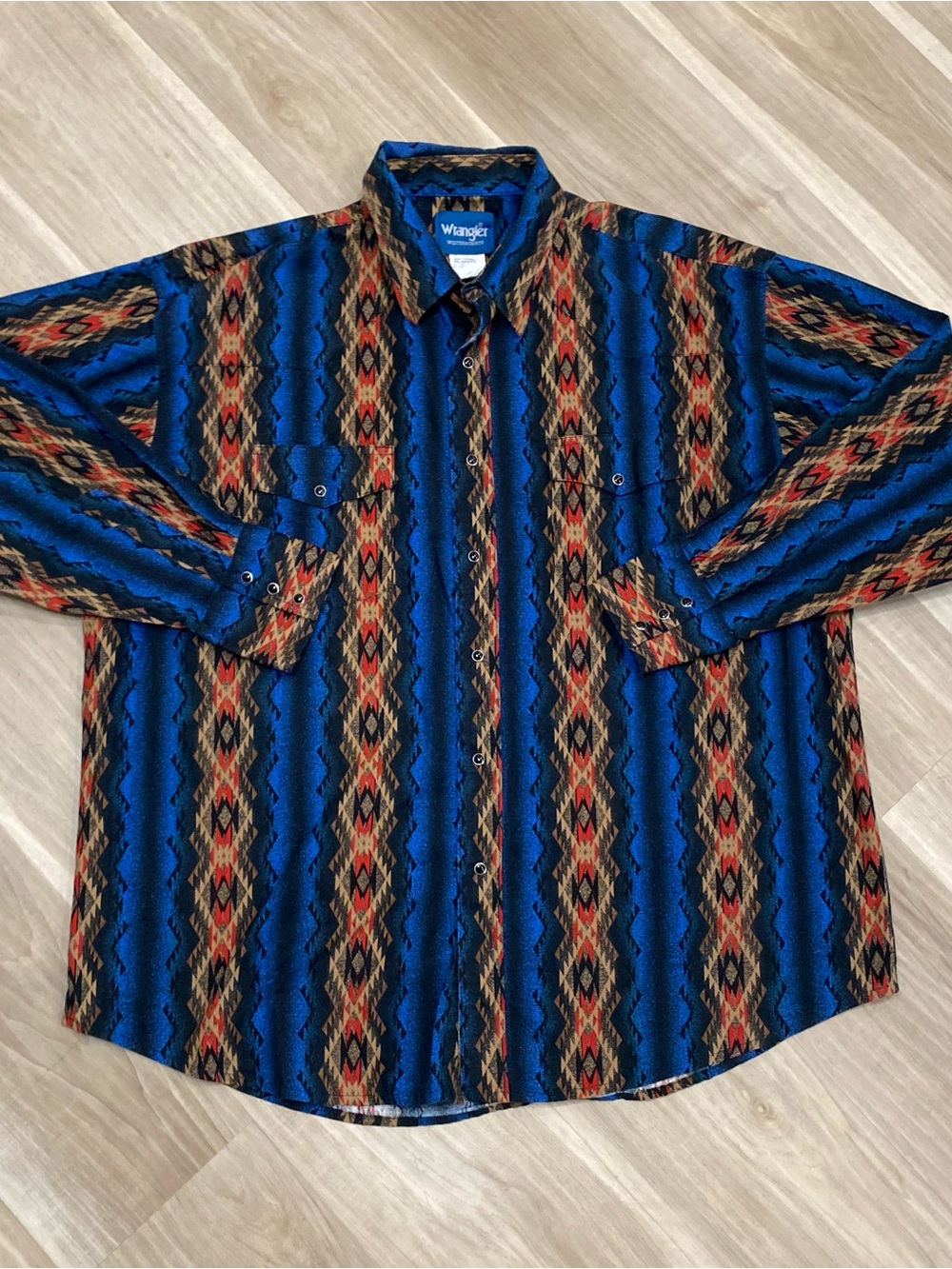 Wrangler Western Shirt Mens XXL Blue Aztec Tribal Southwestern Button Down